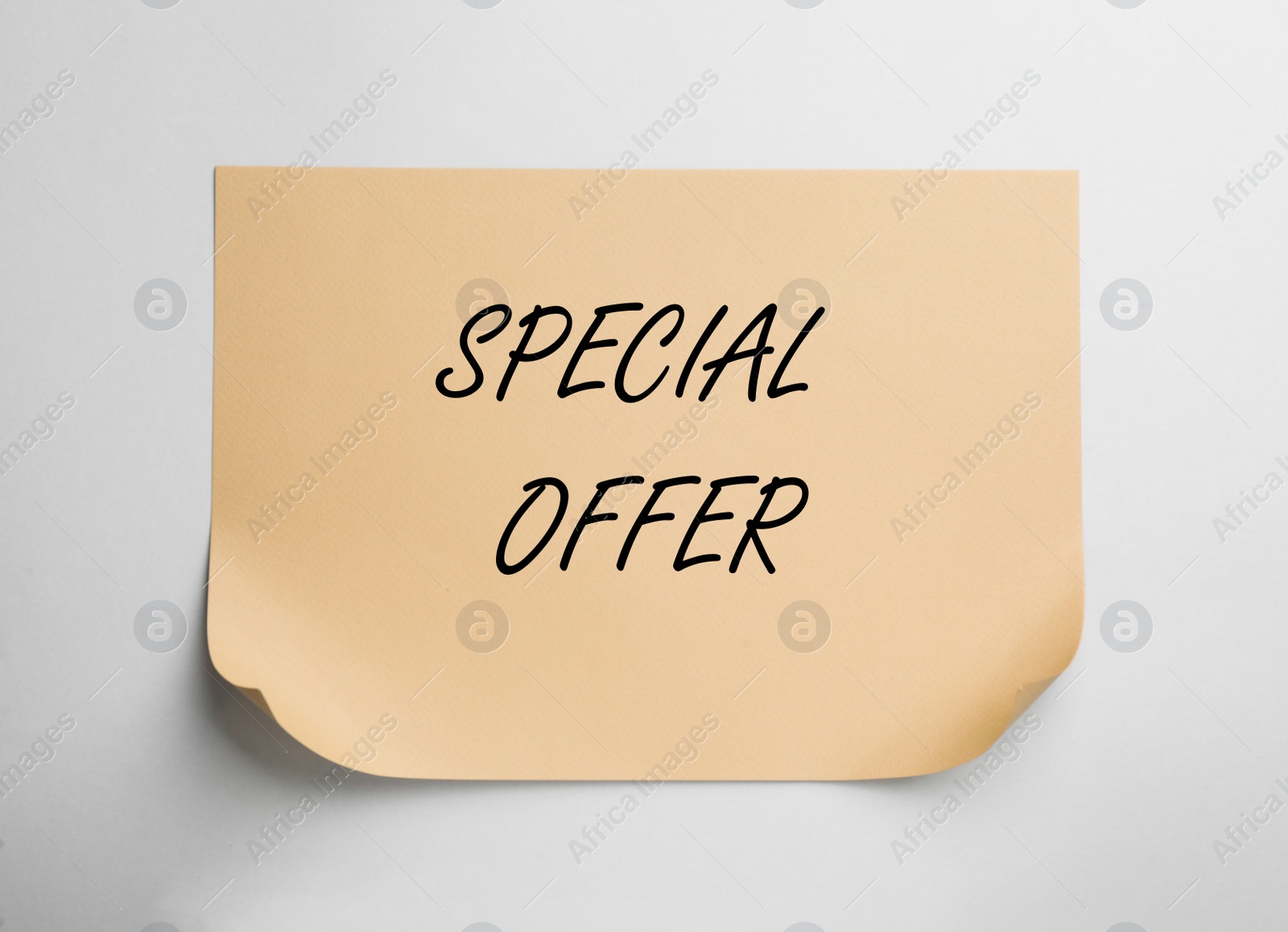 Image of Sheet of paper with phrase Special Offer on white background, top view