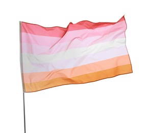 Photo of Bright lesbian flag fluttering on white background