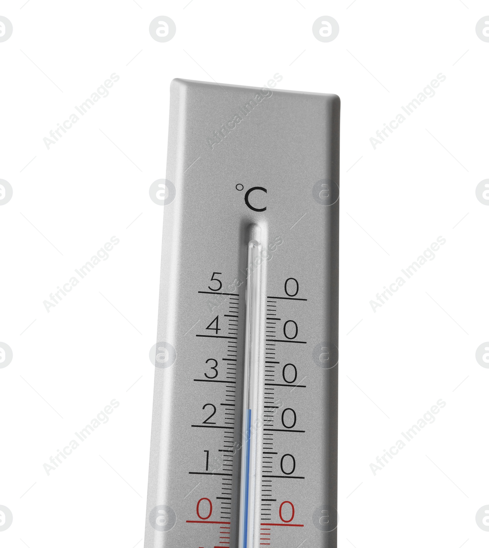 Photo of Modern grey weather thermometer on white background