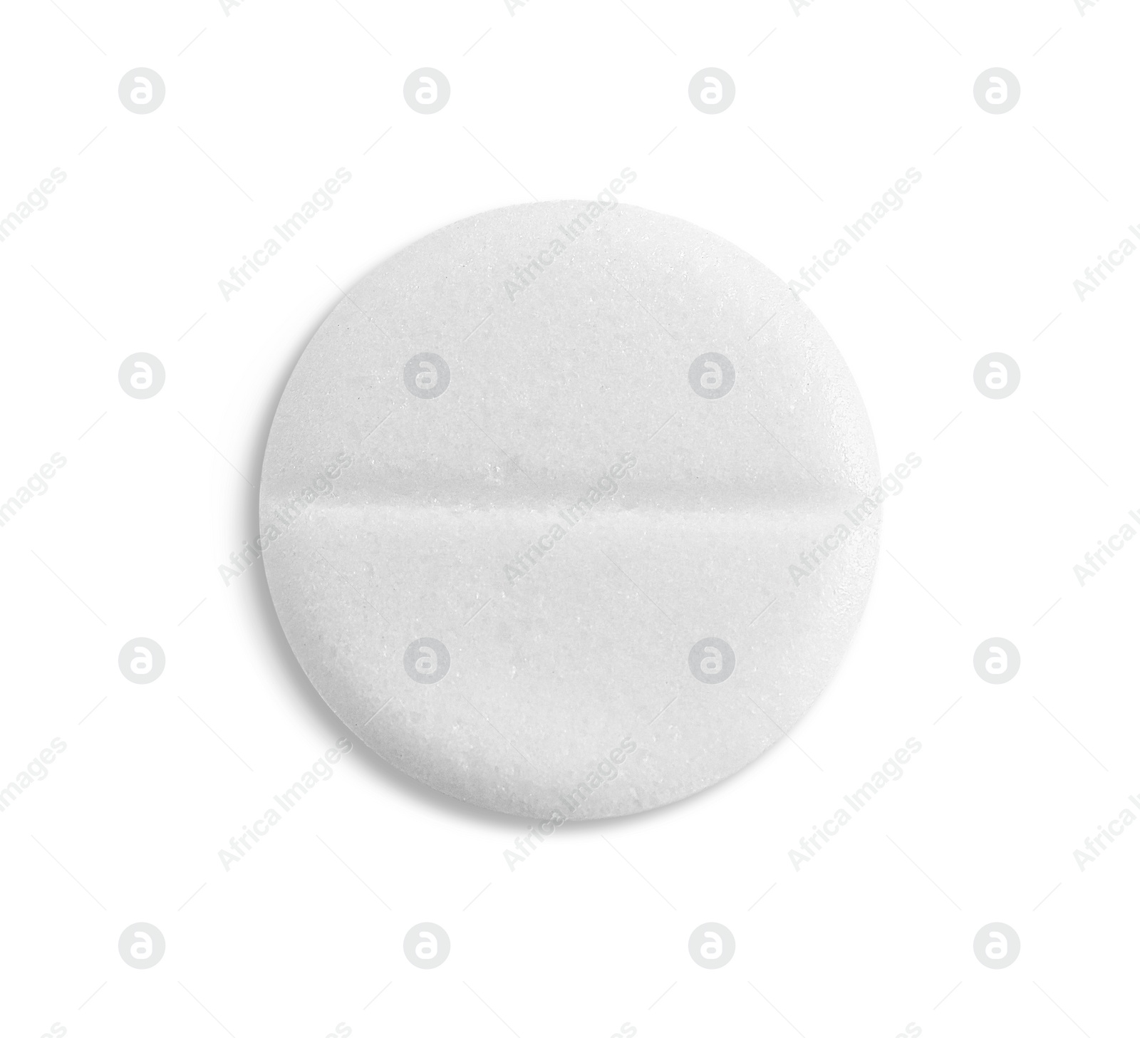 Photo of One round pill on light grey background, top view