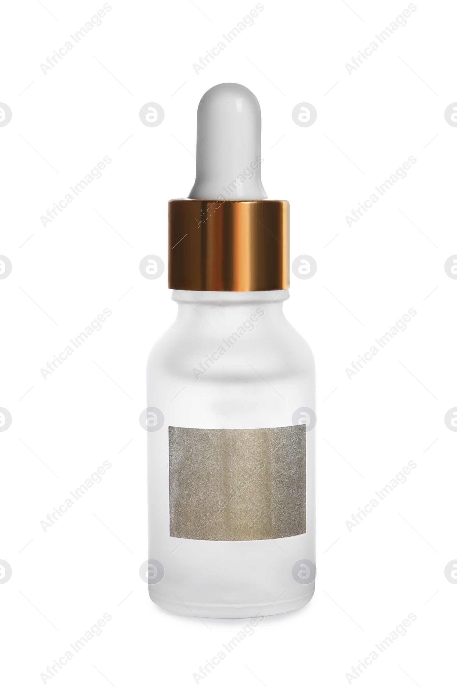 Photo of Bottle of cosmetic serum isolated on white