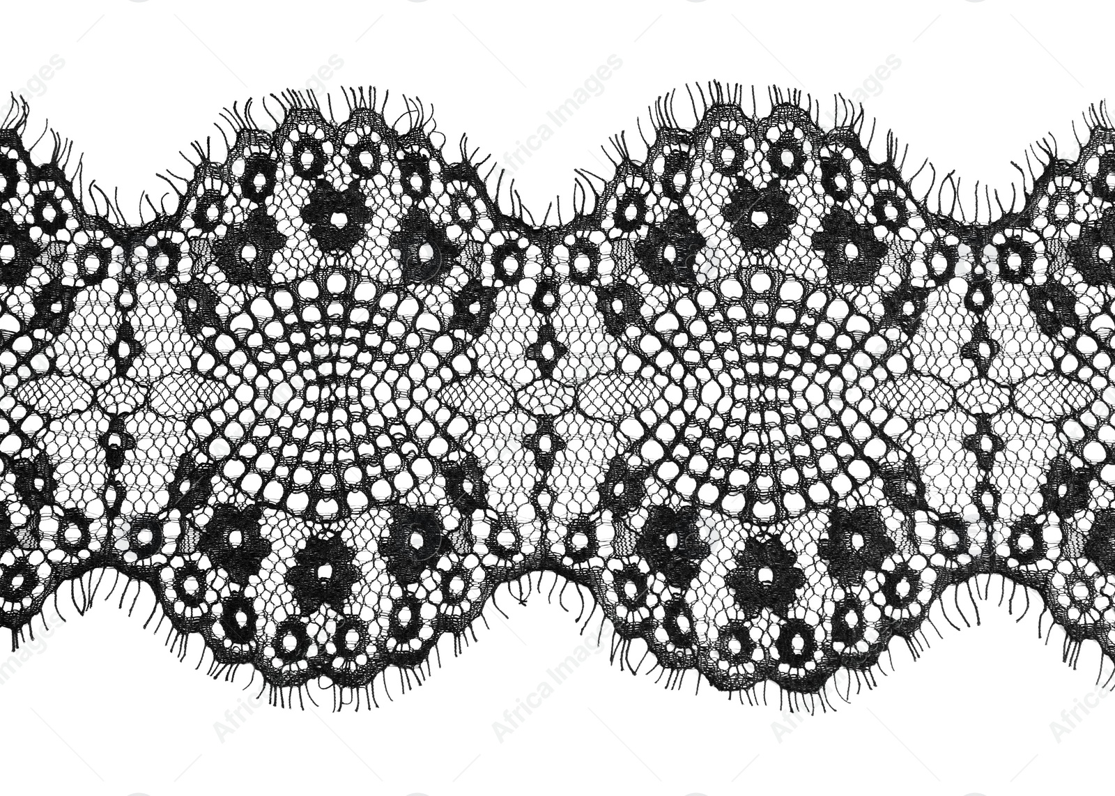 Photo of Beautiful lace isolated on white, top view