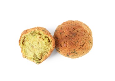 Delicious falafel balls on white background, top view