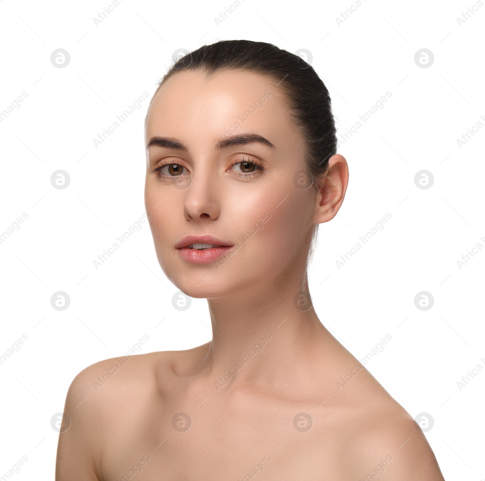 Photo of Portrait of beautiful young woman on white background