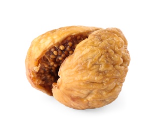 Tasty dried fig fruit on white background