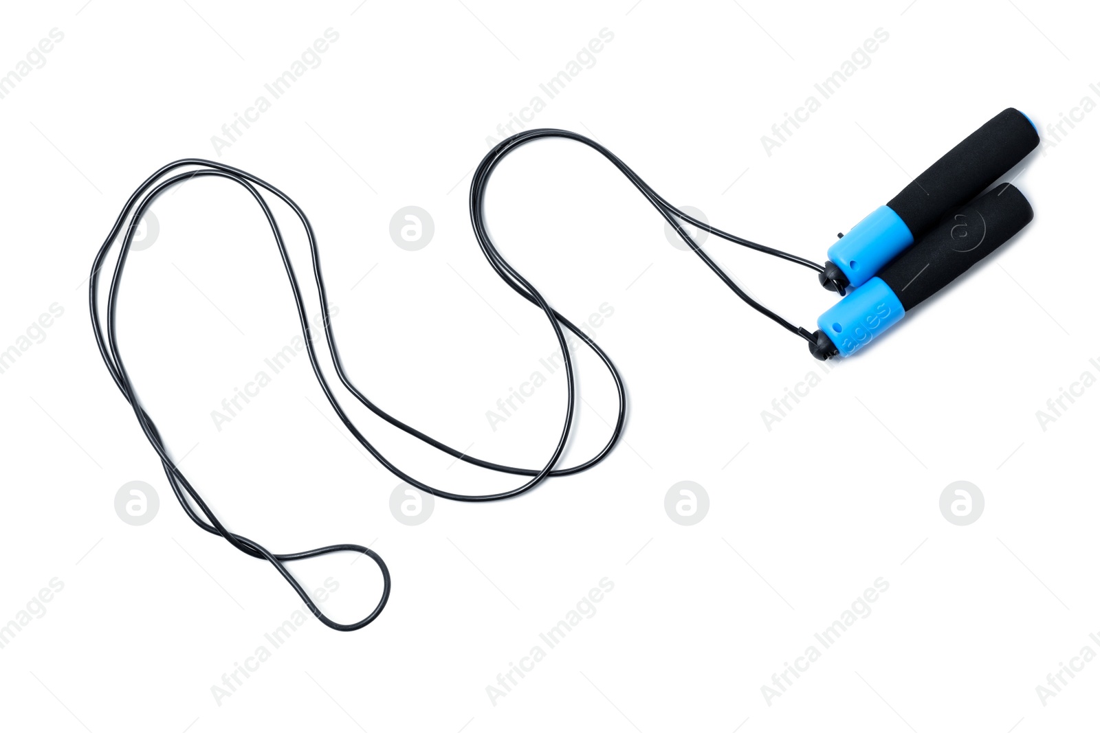 Photo of Jump rope on white background, top view