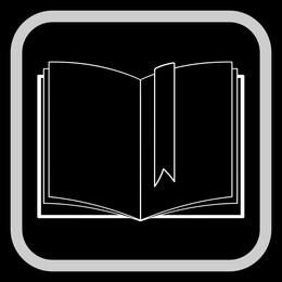 Image of Open book with bookmark in frame, illustration on black background