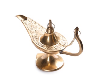 Photo of Aladdin lamp of wishes on white background