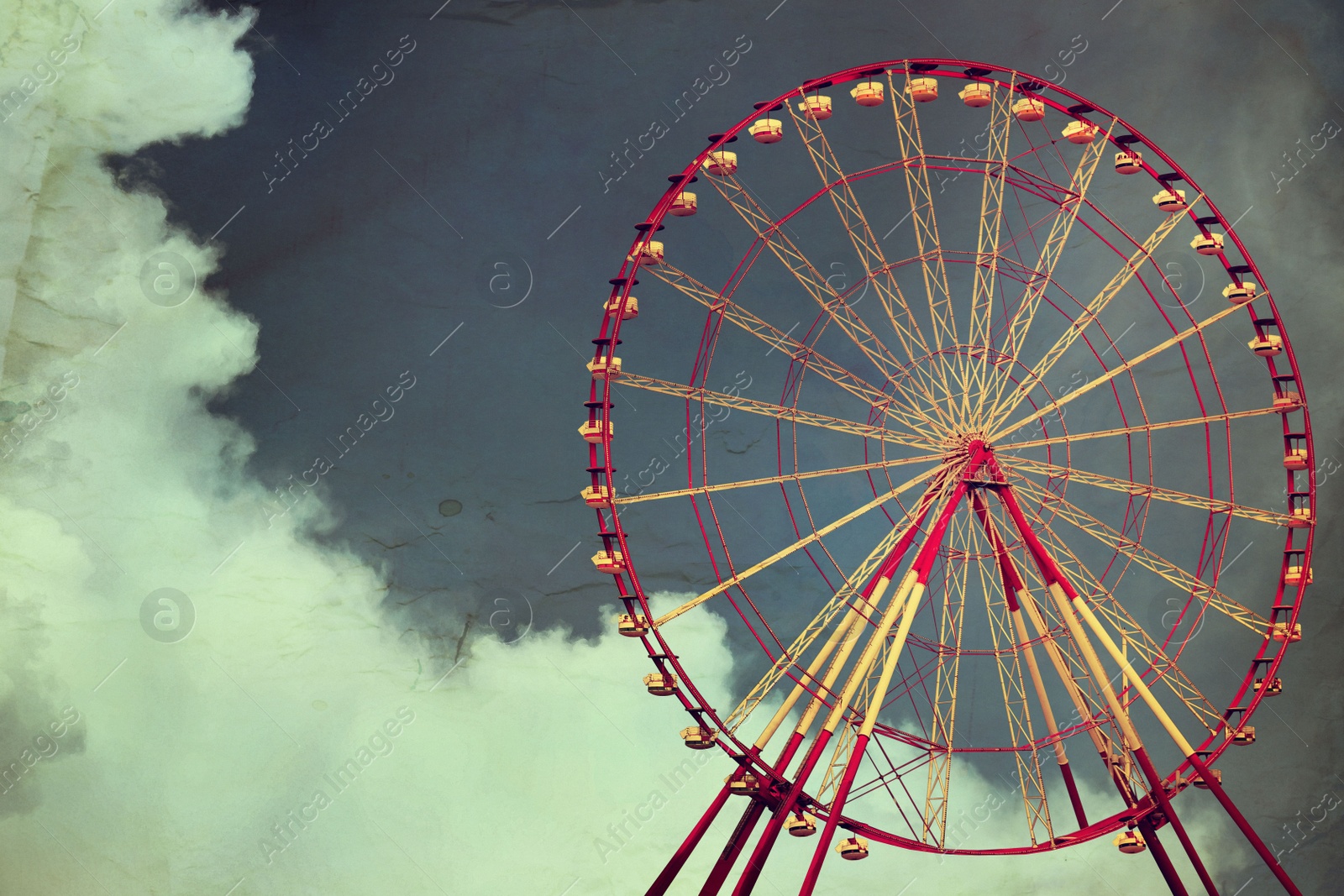 Image of Beautiful large Ferris wheel outdoors, space for text