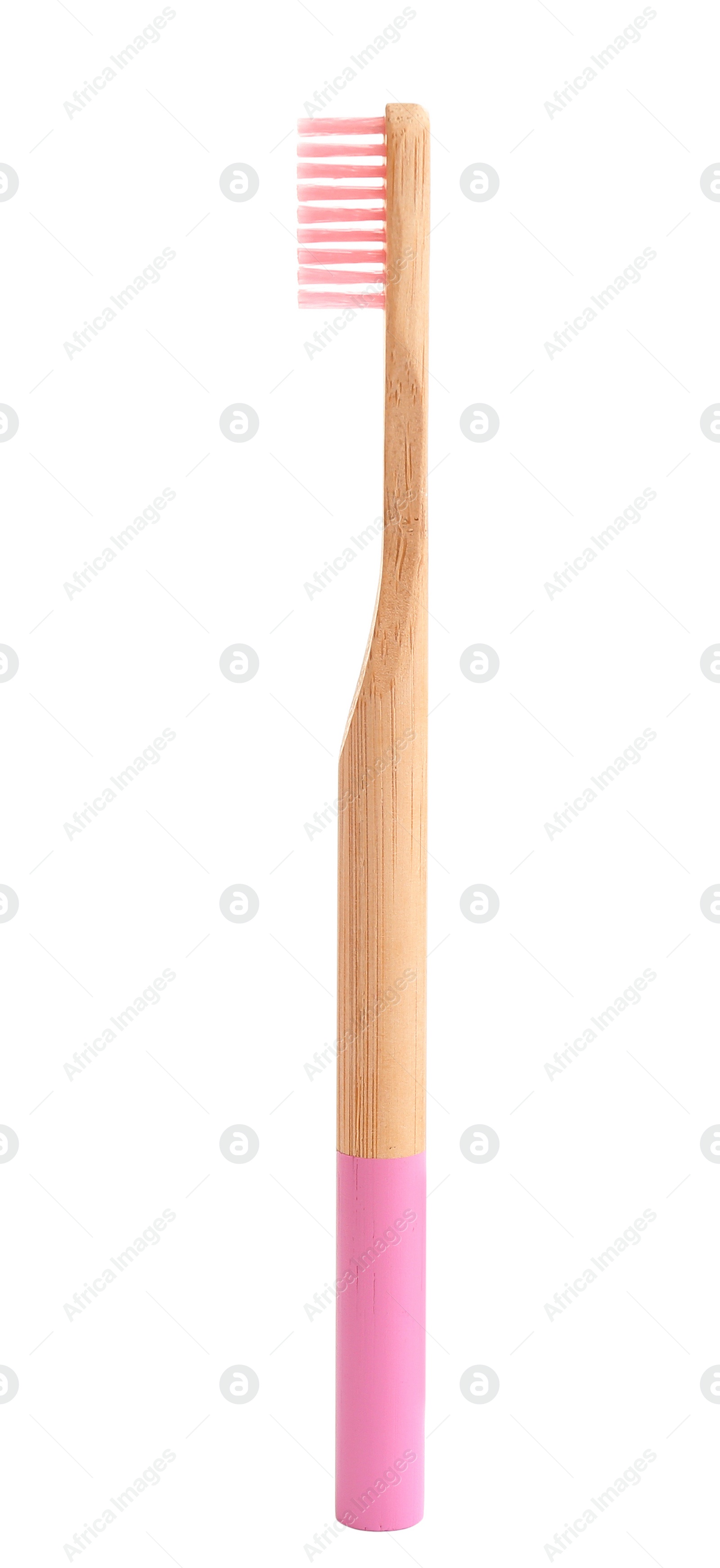Photo of Bamboo toothbrush with pink bristle isolated on white