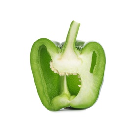 Photo of Half of fresh ripe green pepper on white background