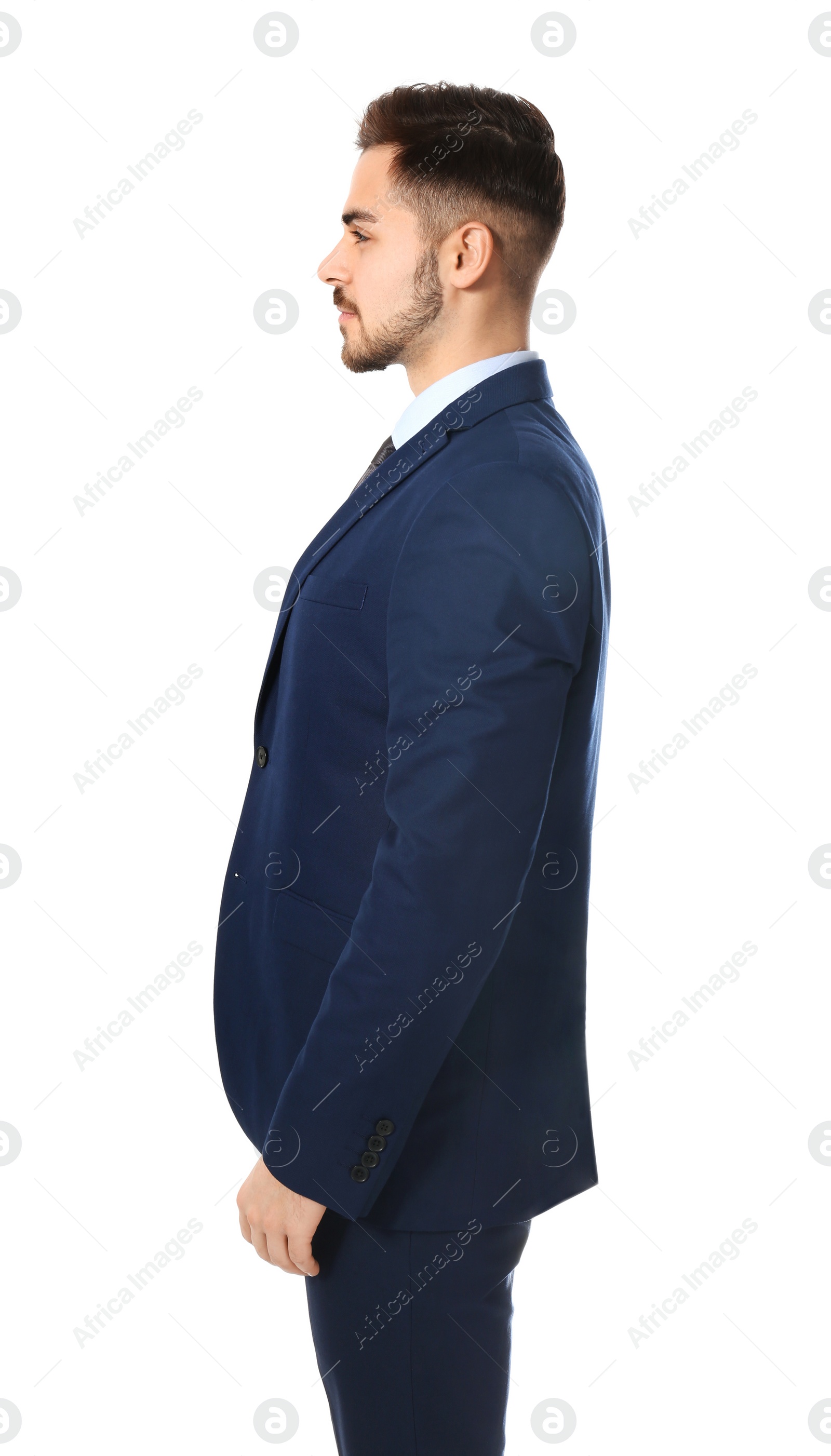 Photo of Portrait of successful businessman posing on white background