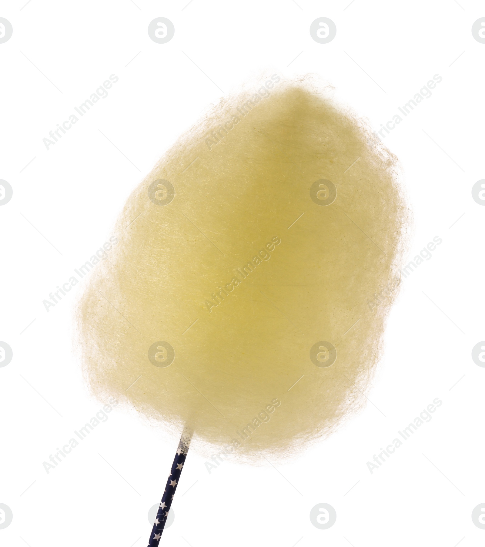 Photo of One sweet yellow cotton candy isolated on white