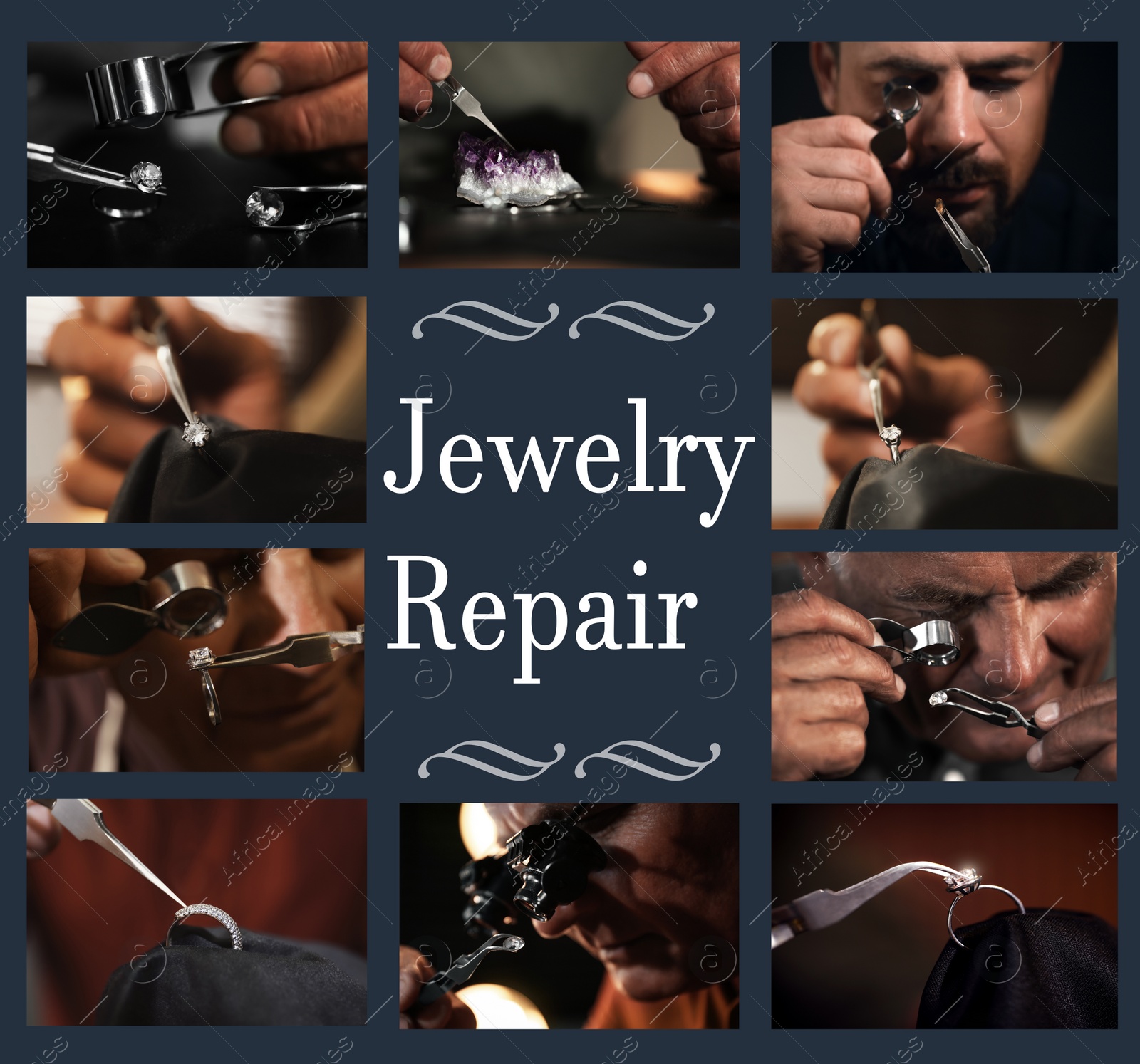 Image of Collage with photos of jewelers at work