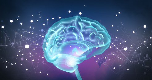 Illustration of  human brain on dark background. Banner design