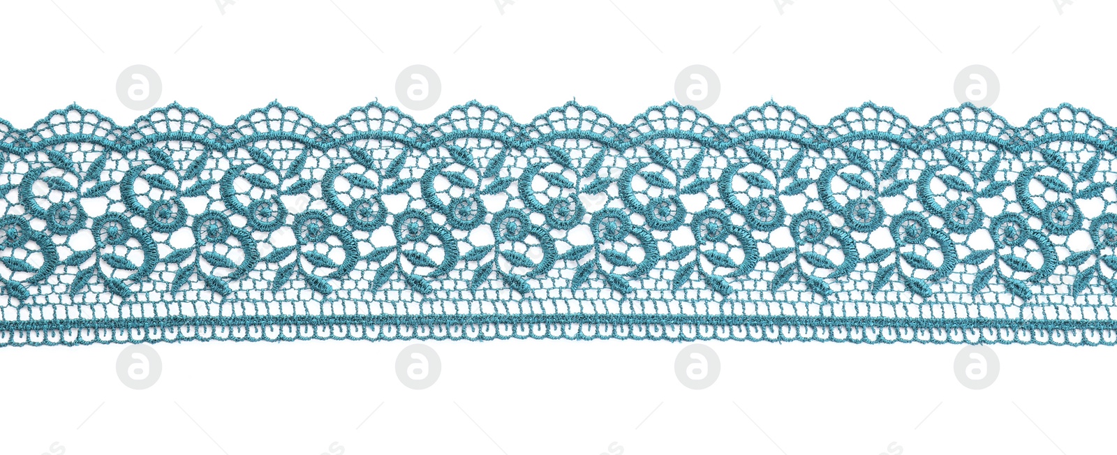 Photo of Beautiful lace isolated on white, top view