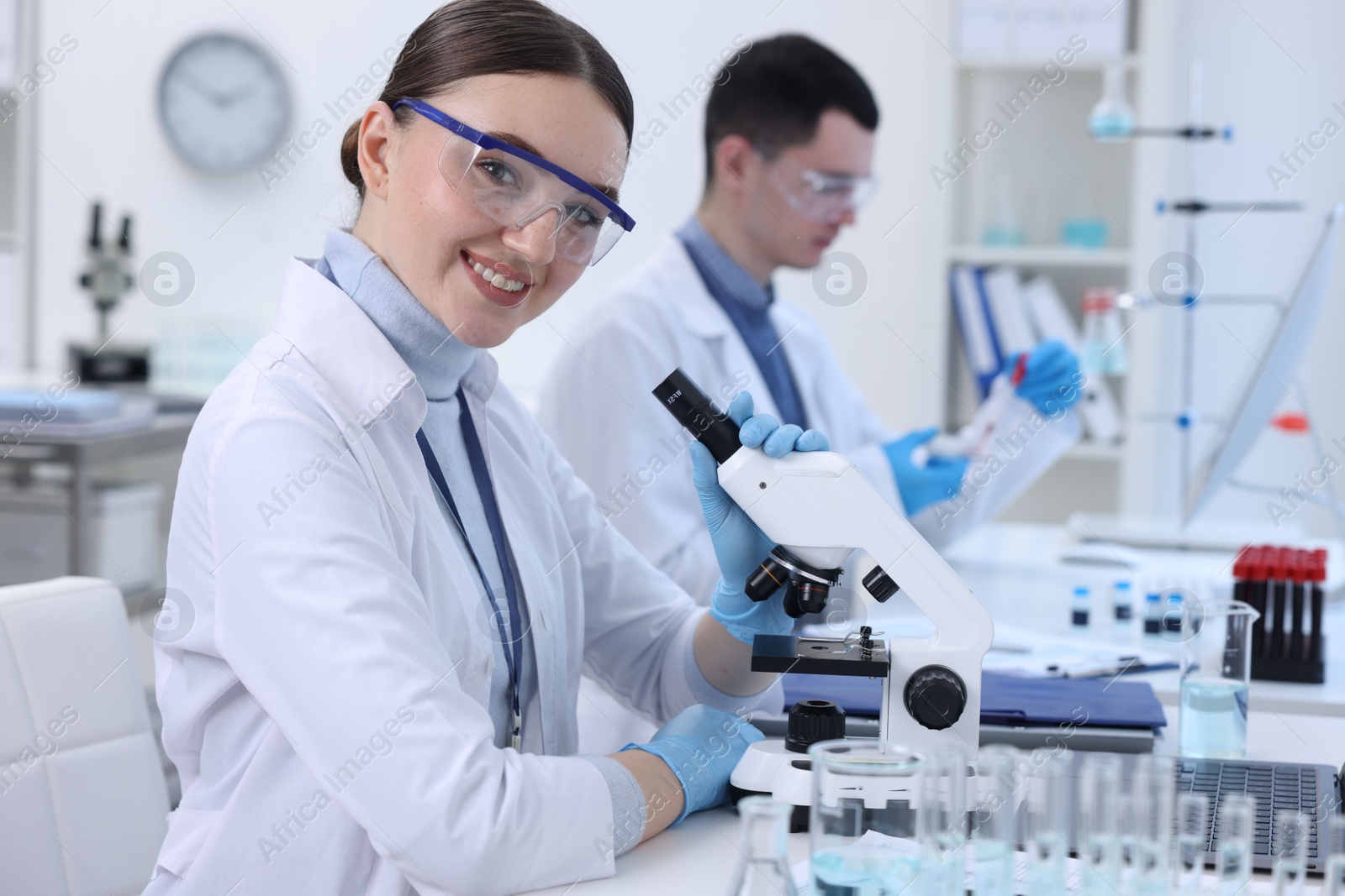 Photo of Scientists working with samples in laboratory. Medical research