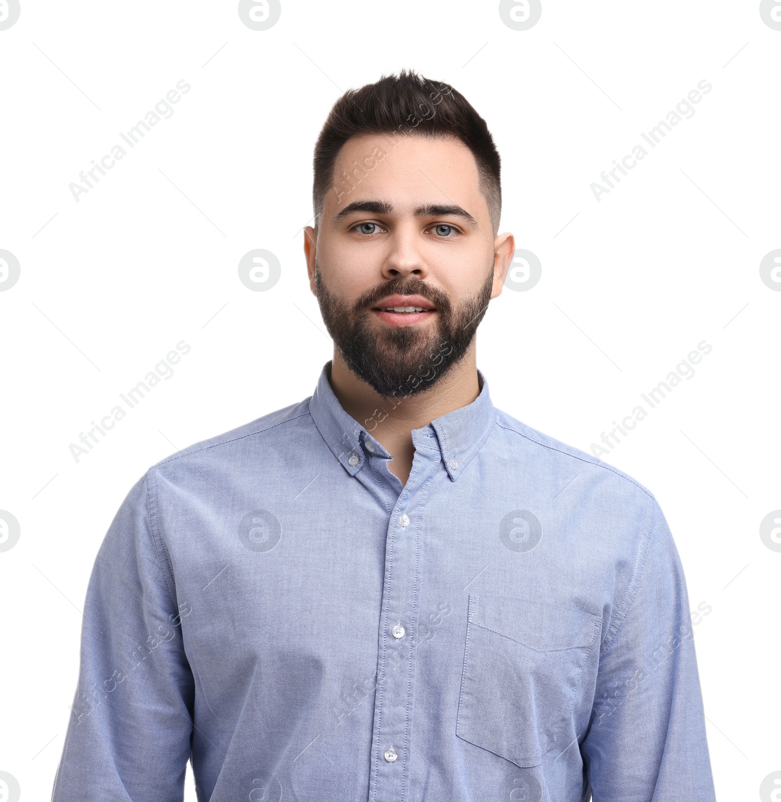 Photo of Portrait of young man on white background