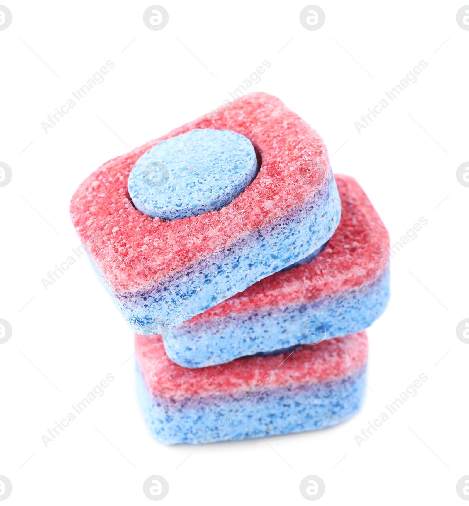 Photo of Many dishwasher detergent tablets on white background