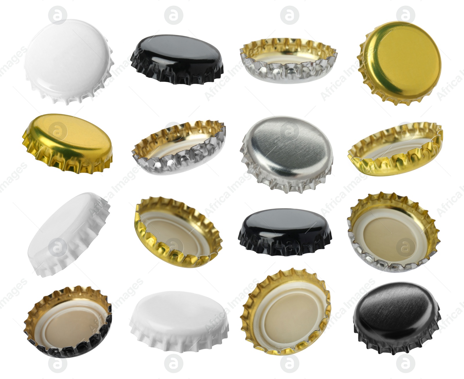 Image of Different beer bottle caps isolated on white, set