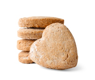 Photo of Homemade heart shaped cookies on white background