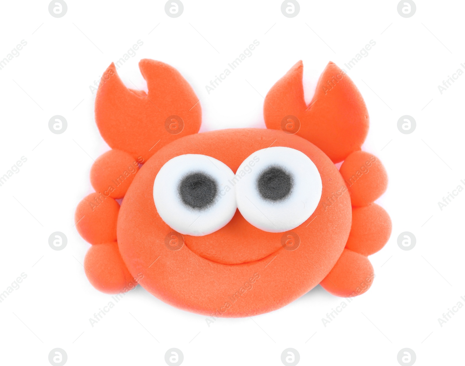 Photo of Colorful crab made from play dough isolated on white, top view