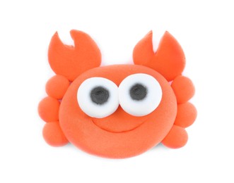 Colorful crab made from play dough isolated on white, top view