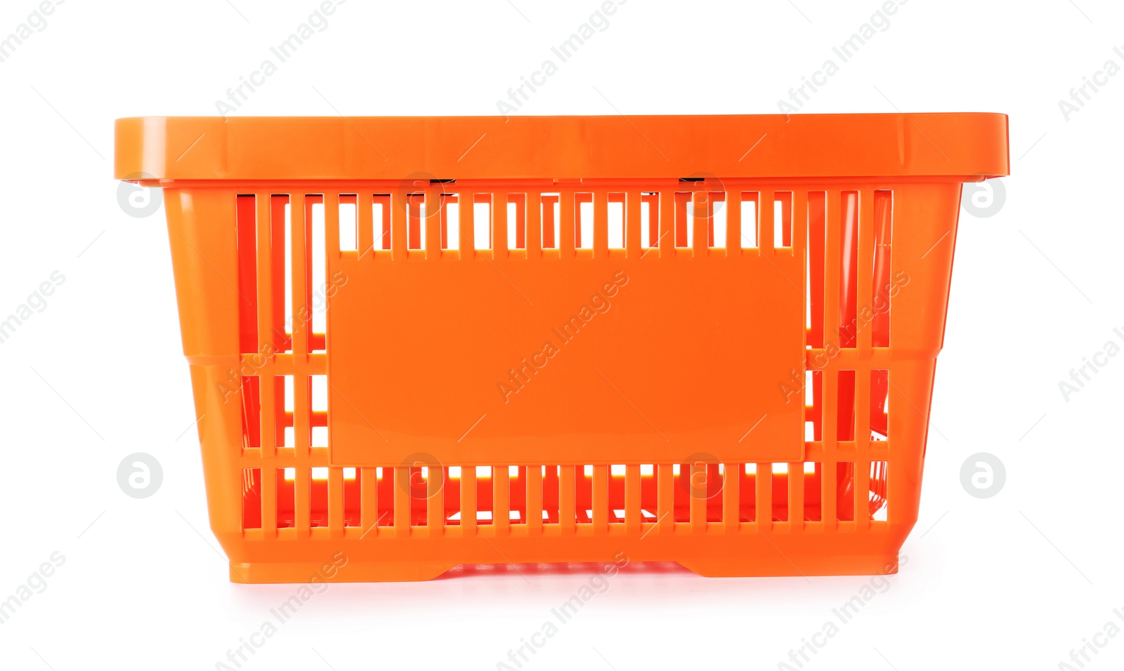 Photo of Color plastic shopping basket on white background