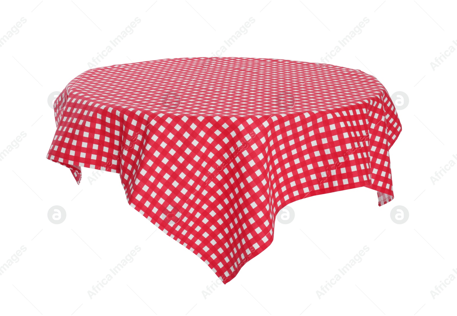 Photo of Table with checkered tablecloth isolated on white