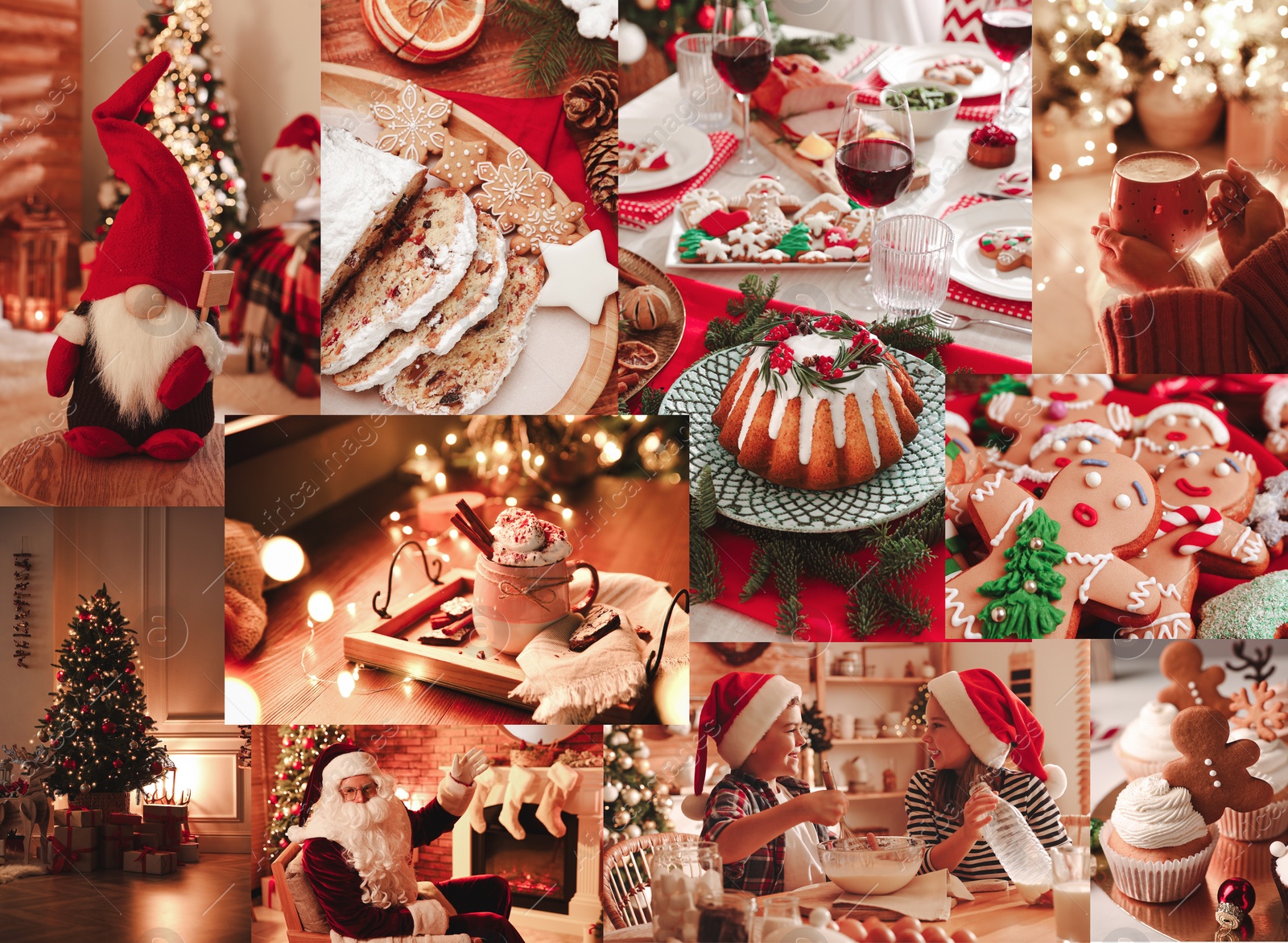 Image of Christmas themed collage. Collection of festive photos