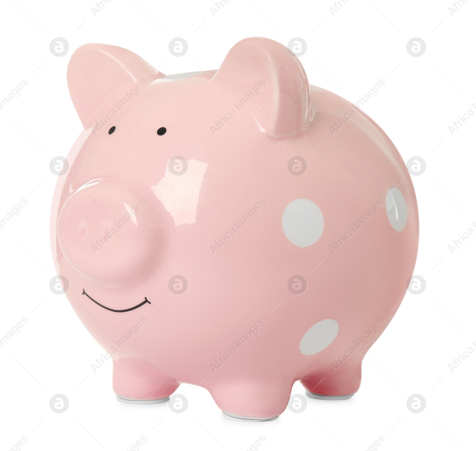 Photo of Piggy bank isolated on white. Saving money