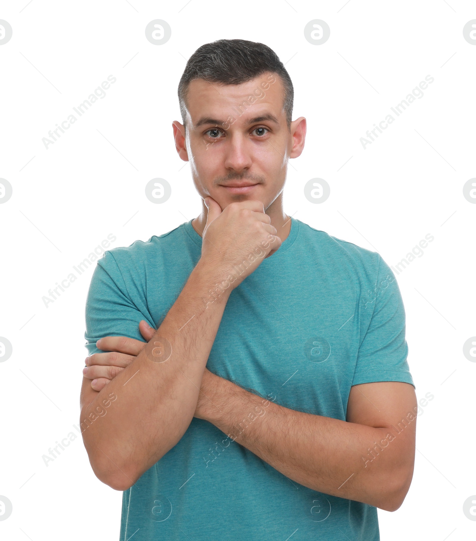 Photo of Portrait of handsome man on white background