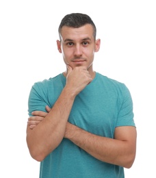 Portrait of handsome man on white background