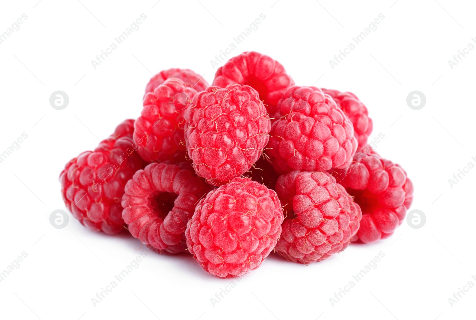 Photo of Fresh red ripe raspberries on white background