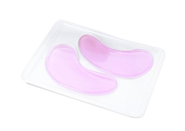 Package with under eye patches isolated on white. Cosmetic product