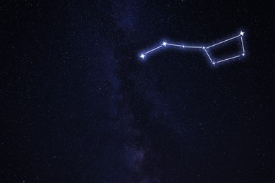 Image of Big Dipper constellation. Stick figure pattern in starry night sky