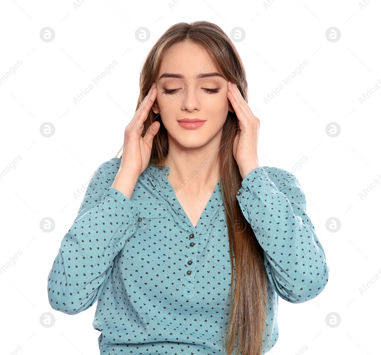 Photo of Portrait of beautiful young woman on white background