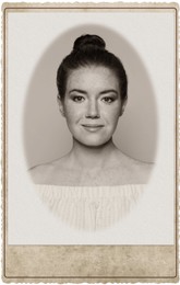 Image of Old picture of beautiful young woman. Portrait for family tree