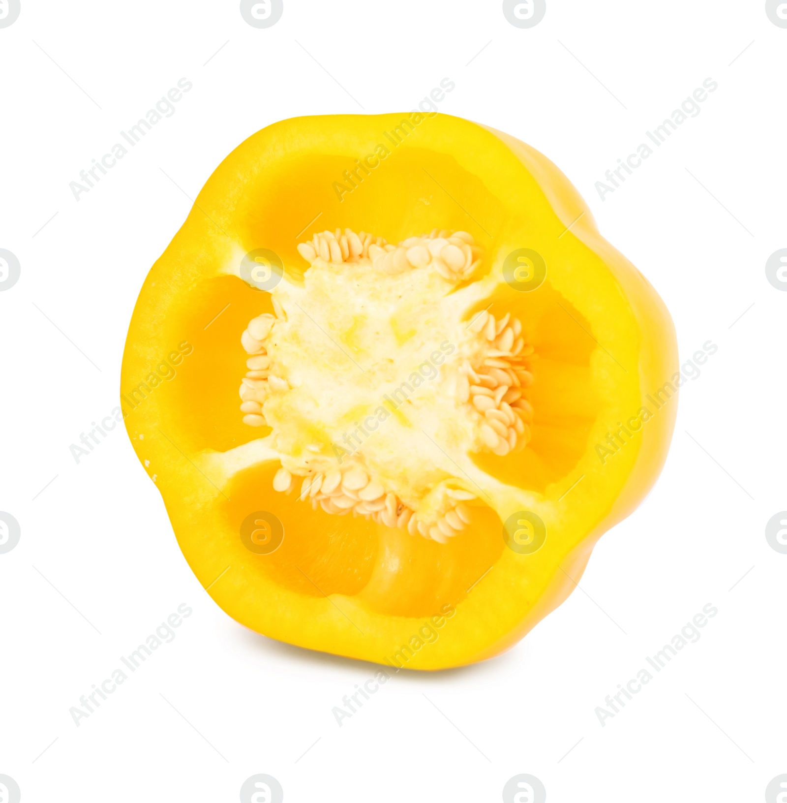 Photo of Cut yellow bell pepper isolated on white