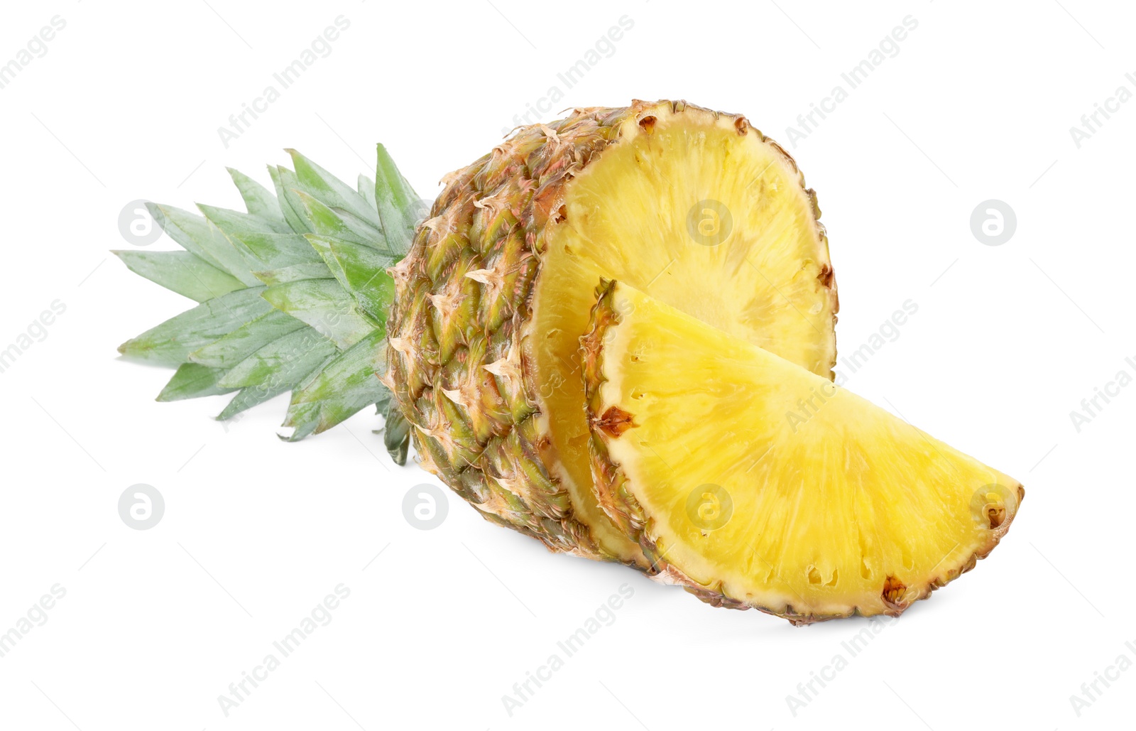 Photo of Cut tasty ripe pineapple isolated on white