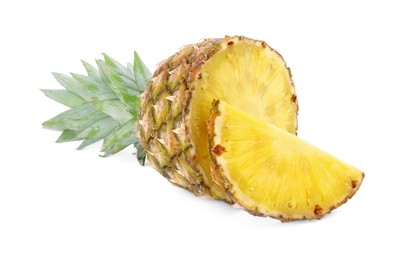 Cut tasty ripe pineapple isolated on white