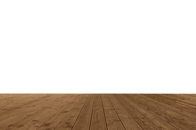 Image of Empty wooden surface isolated on white. Mockup for design