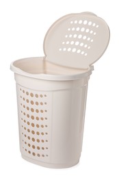 Open empty laundry basket isolated on white