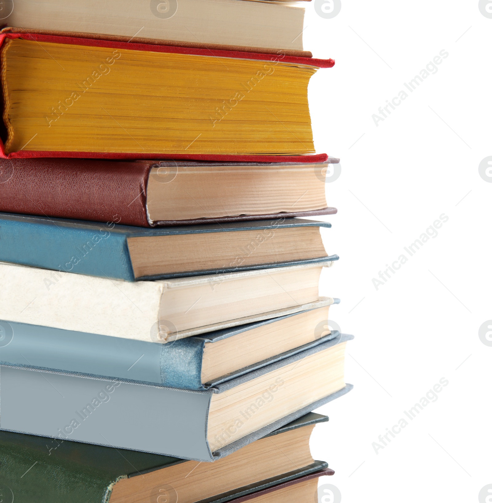 Photo of Stack of hardcover books on white background