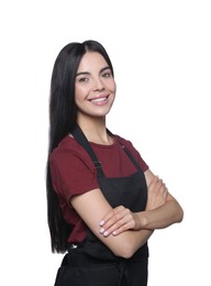 Portrait of professional hairdresser on white background