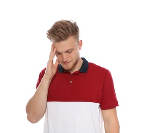 Portrait of thoughtful young man on white background