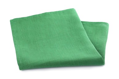 Photo of One green kitchen napkin isolated on white