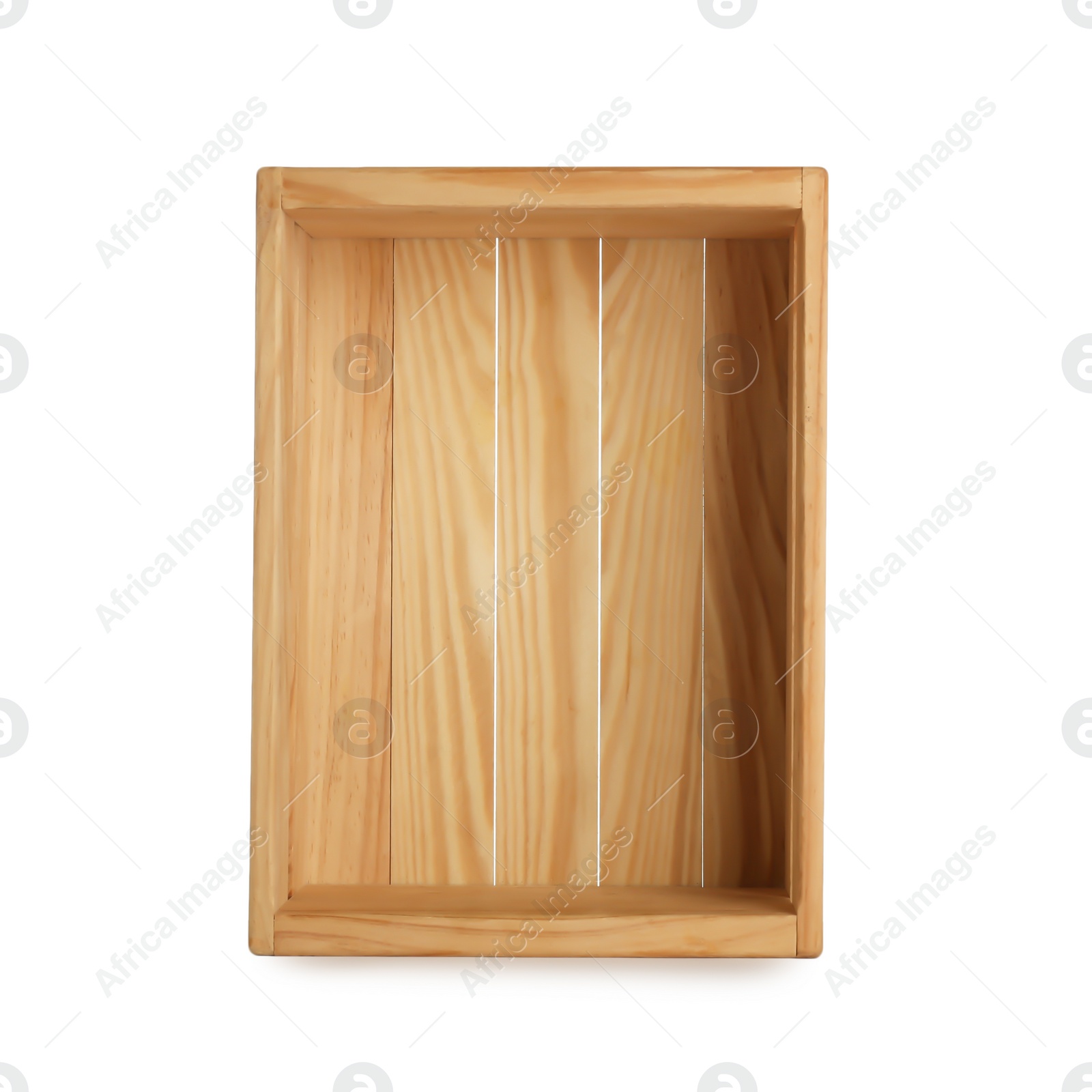 Photo of Wooden crate on white background, top view. Shipping container