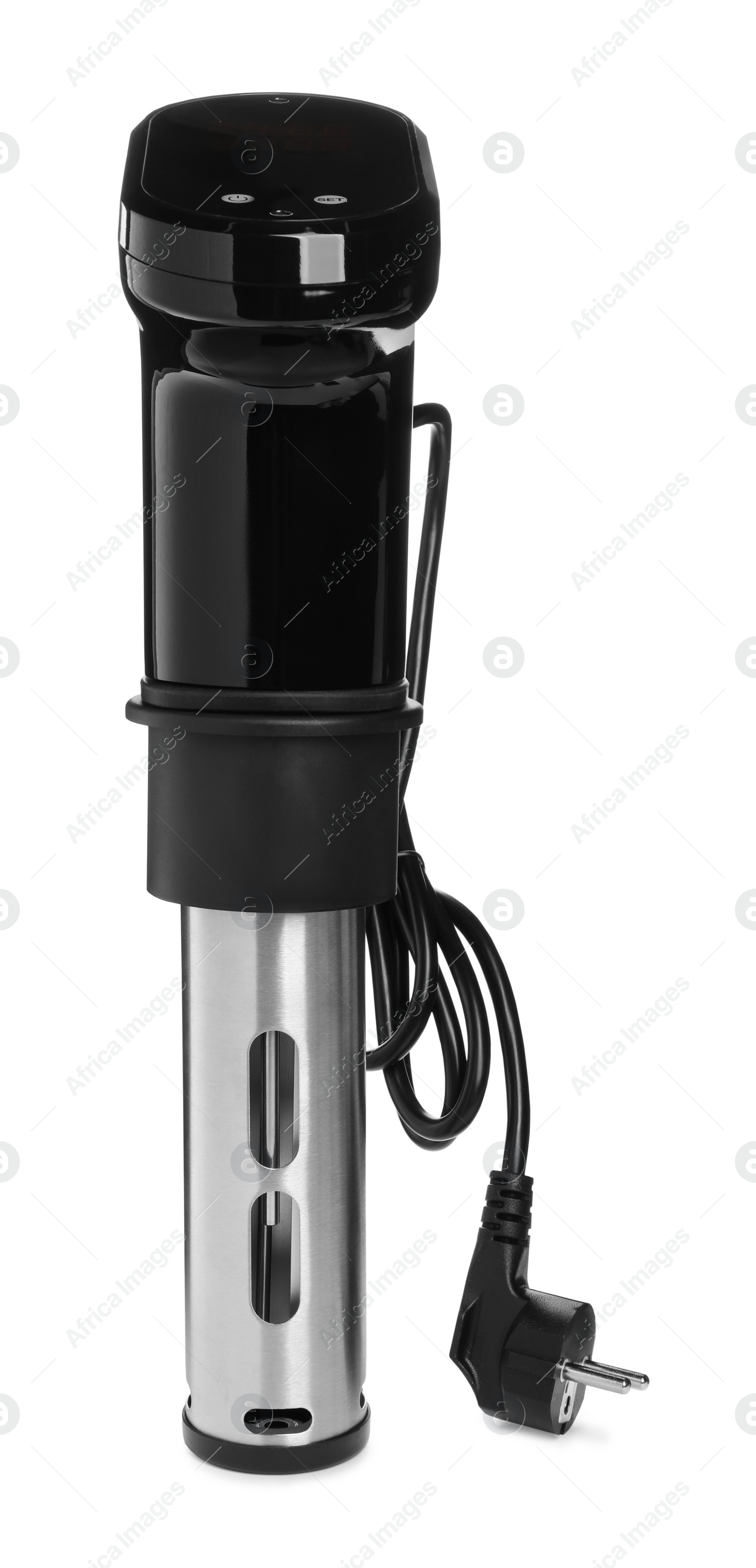 Photo of Thermal immersion circulator isolated on white. Sous vide cooker