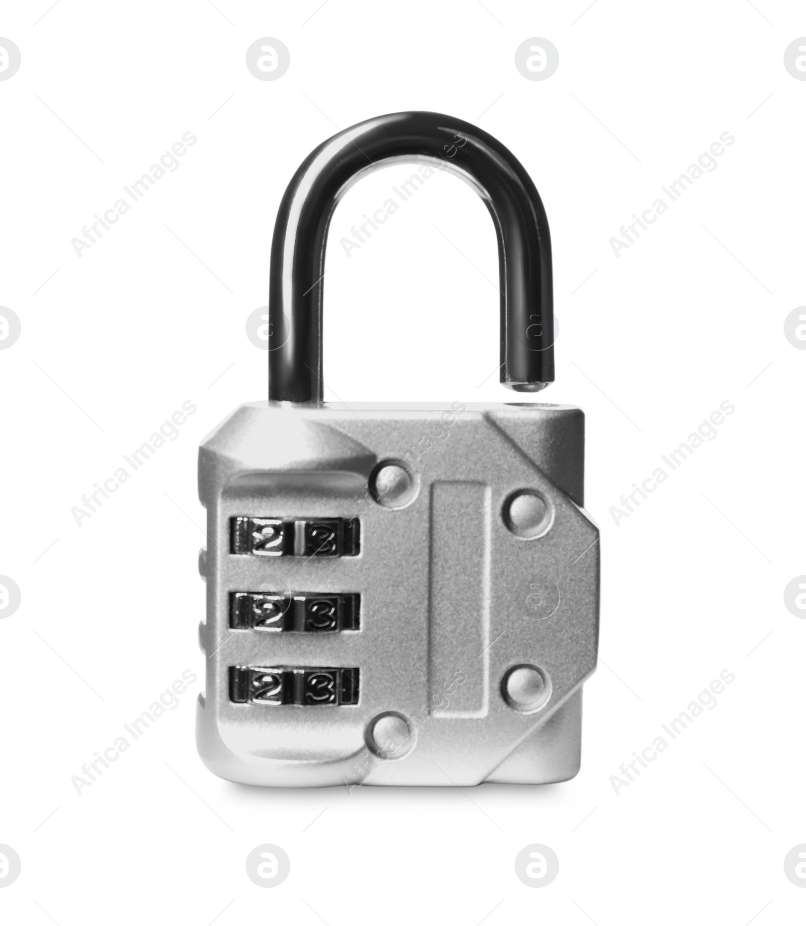 Photo of Steel combination padlock isolated on white. Safety concept